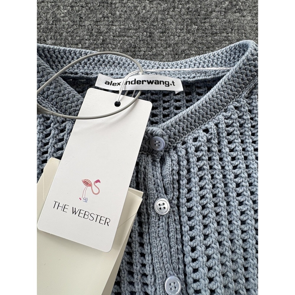Alexander wang Sweater Cardigan Womens XS Blue Knit Cropped Crewneck Logo - Picture 3 of 7